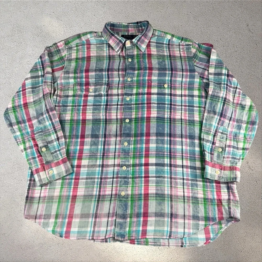 POLO RALPH LAUREN Men's Big & Tall Pastel Plaid Flannel Button-Down Shirt 2XB